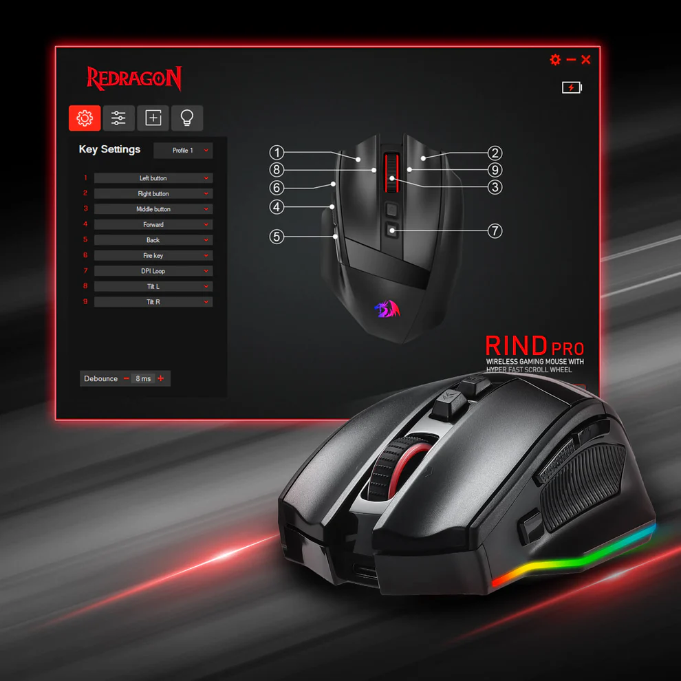 Redragon RIND M813 PRO 3-Mode RGB Gaming Mouse Redragon RIND M813 PRO 3-Mode RGB Gaming Mouse